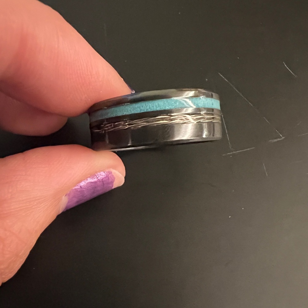 8mm Band - Crushed Turquoise & Twisted Metal in Black Zirconium - 10.5